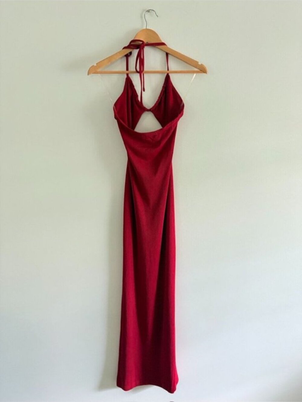 Meshki Maddie Ribbed Maxi Bodycon Dress Drawstring Cut Out Raspberry Red Small - Picture 6 of 8